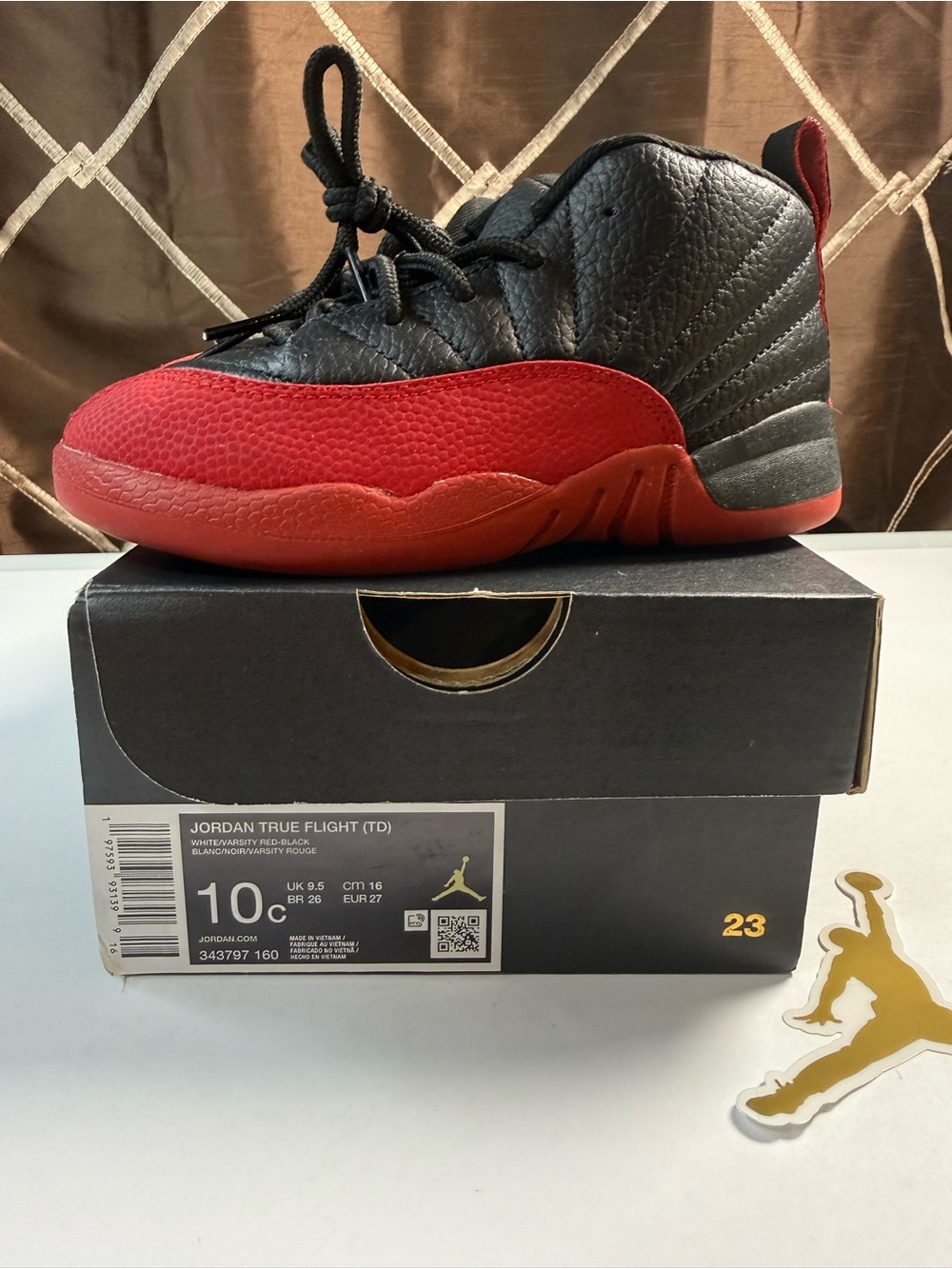 Jordan True Flight TD Black Red Toddler Size 10C w/ Jordan Box